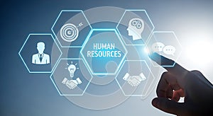 Human Resources concept with icons on blue digital interface technology