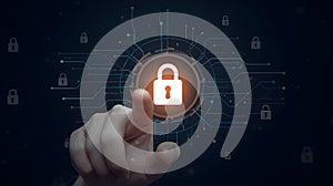 Digital Security & Data Protection: Cybersecurity Lock Icon on Dark Background