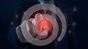 Digital Security & Data Protection: Cybersecurity Lock Icon on Dark Background