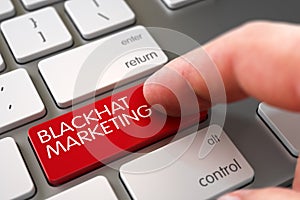 Hand Touching Blackhat Marketing Button. 3D.