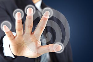 Hand touching blank buttons