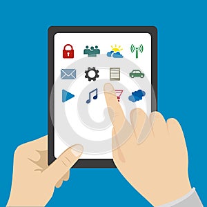 Hand touching blank screen of tablet computer,Eps 10 vector illu