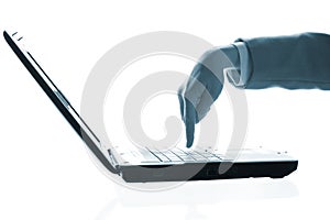 hand touching computer keys