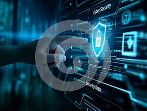 Hand Touching Cyber Security Interface