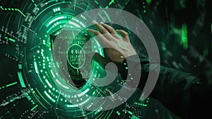 The Hand Touching Digital Shield.AI generated image