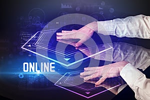 Hand touching digital table concept