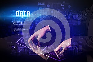 Hand touching digital table