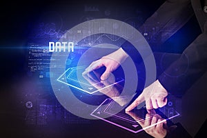 Hand touching digital table