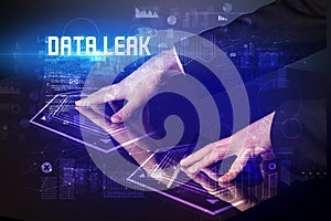 Hand touching digital table