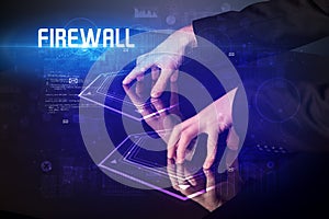 Hand touching digital table