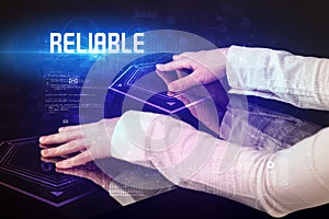 Hand touching digital table