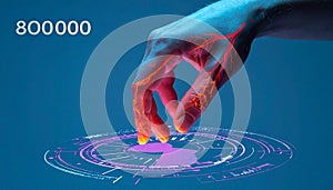 Hand Touching a Futuristic Global Data Interface