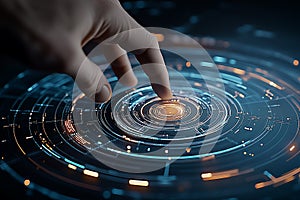 Finger Touching Futuristic HUD Interface
