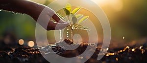 hand touching a plant with water drops