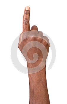 Hand touching or pointing isolated on white background, gesture for a smart phone or a tablet