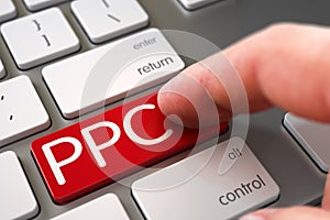 Hand Touching PPC Key. 3D. photo