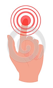 Hand touching, pressing or pointing a button