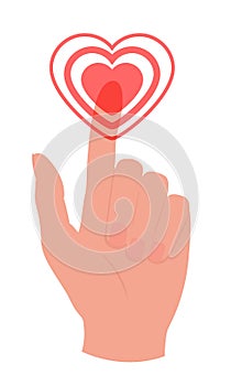 Hand touching, pressing or pointing a button