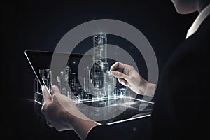 hand pushing a button on a touch screen hand pushing a touch interface hand touching screen generative AI