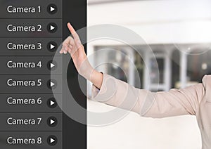 Hand Touching Security camera App Interface shop front