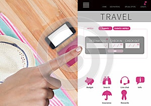 Hand Touching Travel Holiday break App Interface