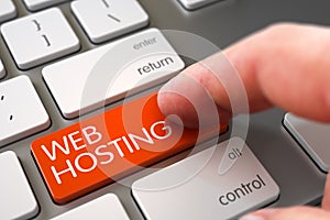 Hand Touching Web Hosting Keypad. 3D.