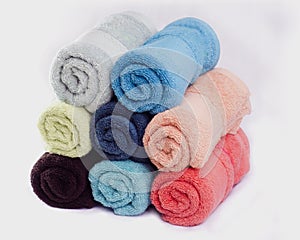 Hand towels in bundle stacked up. Spa and wellness Concept