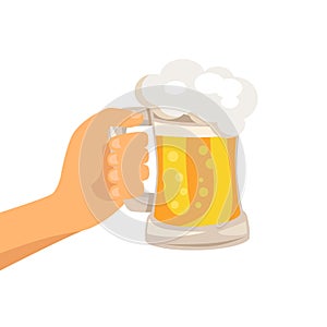 Hand with Traditional Glass of Beer with Foam