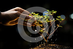 Hand Tree Hand Holding Tree Ai Technologyon Black Background