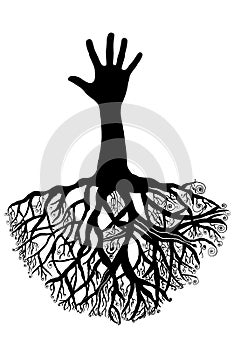 Hand tree with roots