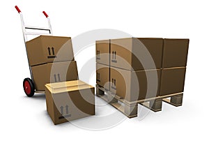 Hand truck with boxes
