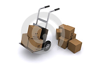 Hand truck and boxes