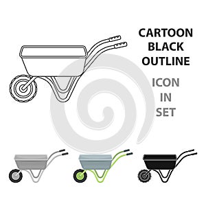 Hand truck with one wheel. Wheelbarrow for the transportation of goods around the garden.Farm and gardening single icon