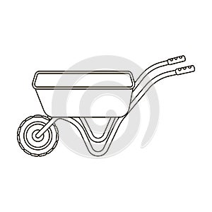 Hand truck with one wheel. Wheelbarrow for the transportation of goods around the garden.Farm and gardening single icon