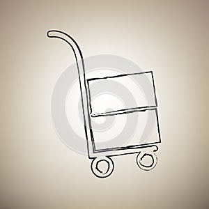 Hand truck sign. Vector. Brush drawed black icon at light brown