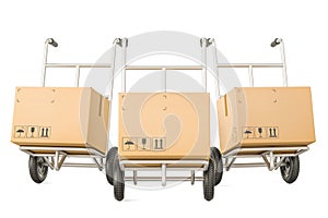 Hand trucks with parcels, shipping and delivery concept. 3D rend