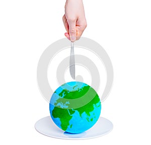 Hand Trying to Jab a Globe with a Knife