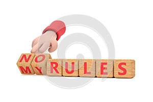 Hand turns dice and changes the expression  no rules  to my rules