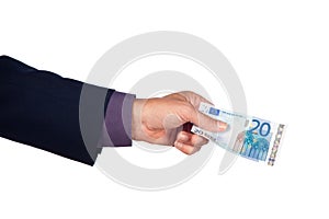 Hand with twenty euro banknote