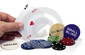 Hand with two aces during poker game
