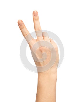 Hand with two fingers up in the peace or victory symbol