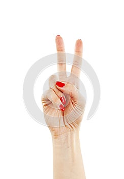 Hand with two fingers up in the peace or victory symbol