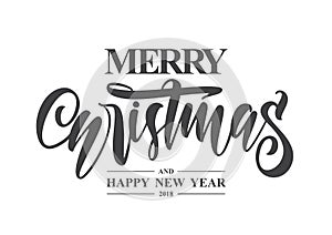 Hand type lettering of Merry Christmas and Happy New Year on white background photo