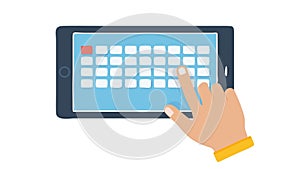 Hand Typing on Virtual Keyboard on Tablet Screen, vector design Generative AI