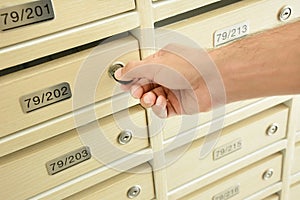 Hand unlocking mailbox with a key
