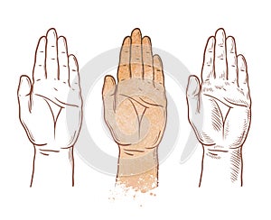 Hand up vector logo. chiromancy, palmistry or palm icon