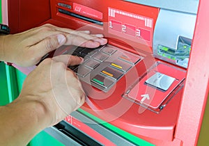 Hand using atm machine