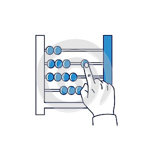 Hand using blue abacus for counting or calculation