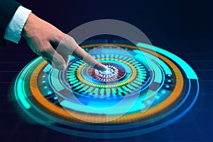 Hand using digital button