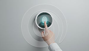 Hand using fingerprint scanner for biometric access control